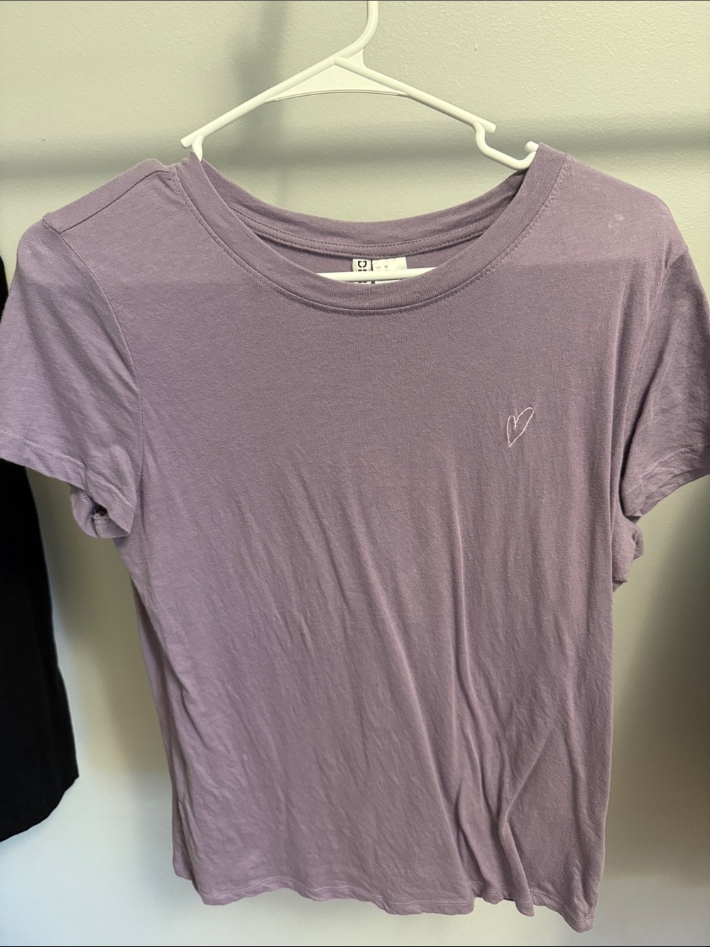 Divided Lavender Crewneck Tee with Embroidered Heart